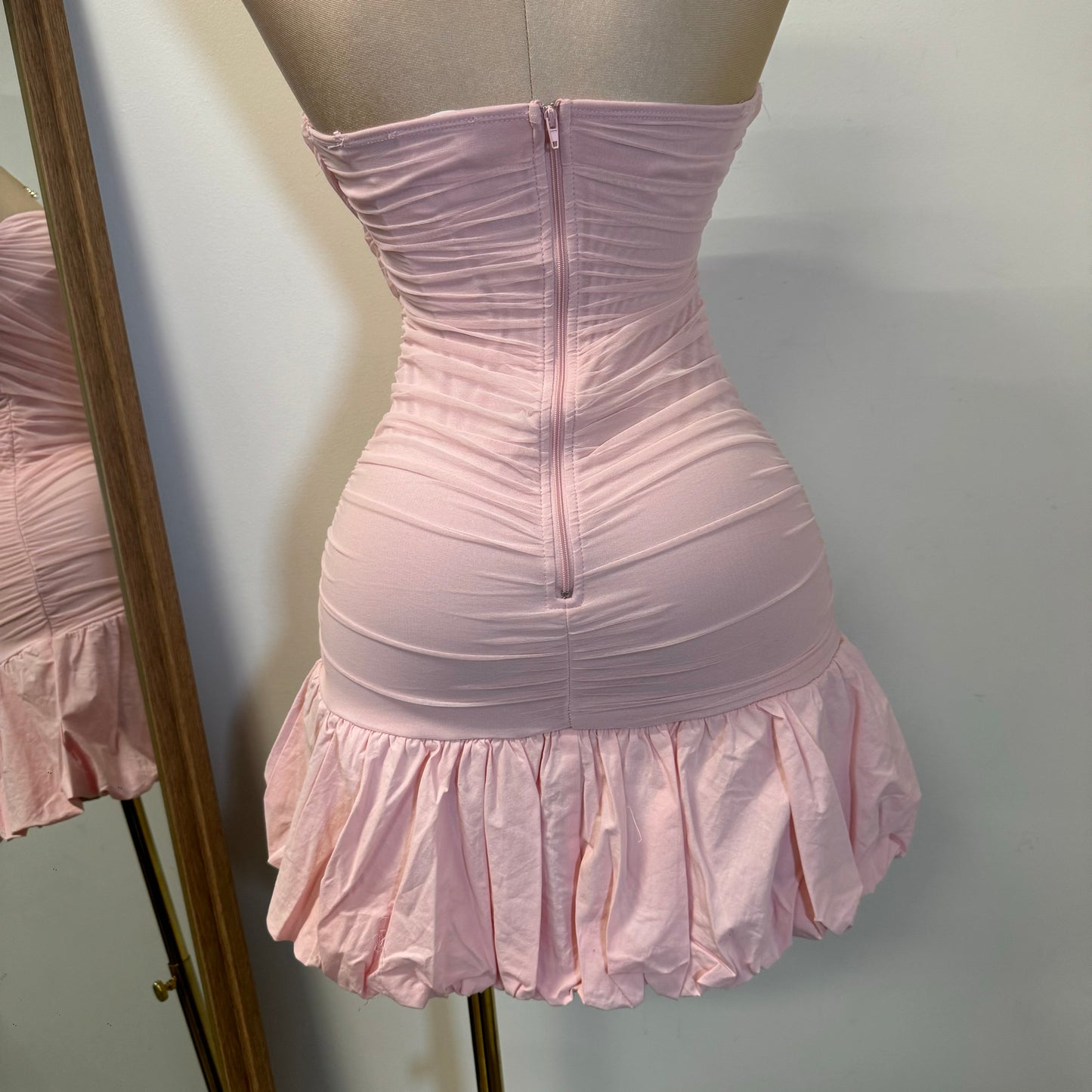 Gala Ruched Sweetheart Bubble Hem Tube Mini Dress-Baby Pink