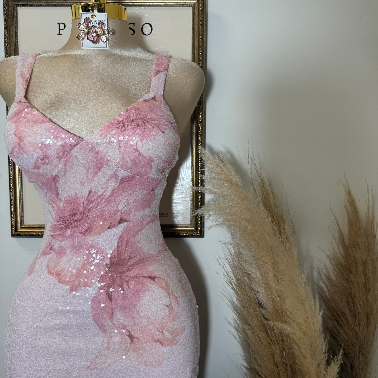 Mesh DTP Print w/ Sequins-Pink