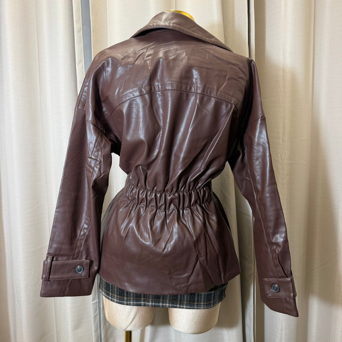 Oversized Leather Coat-Brown