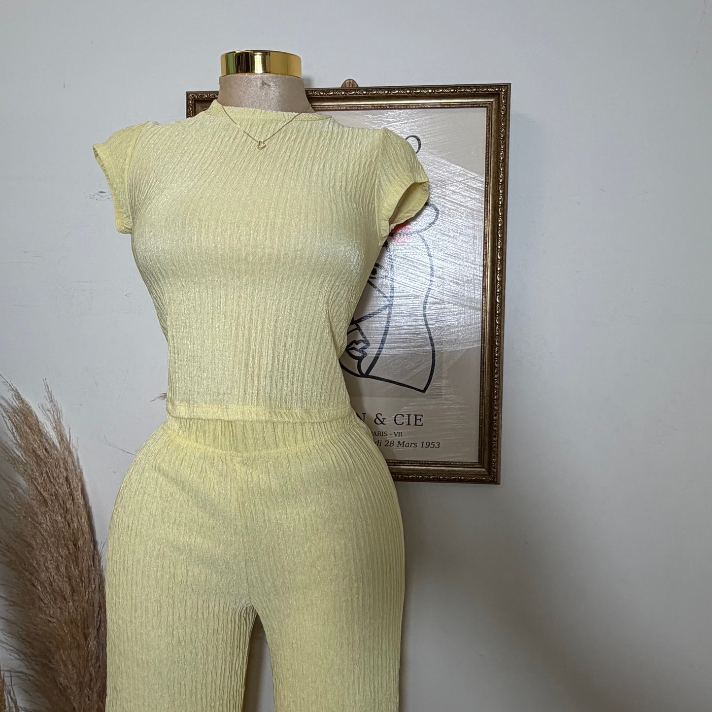 Tamara Short Sleeve Piece Set-Light Yellow
