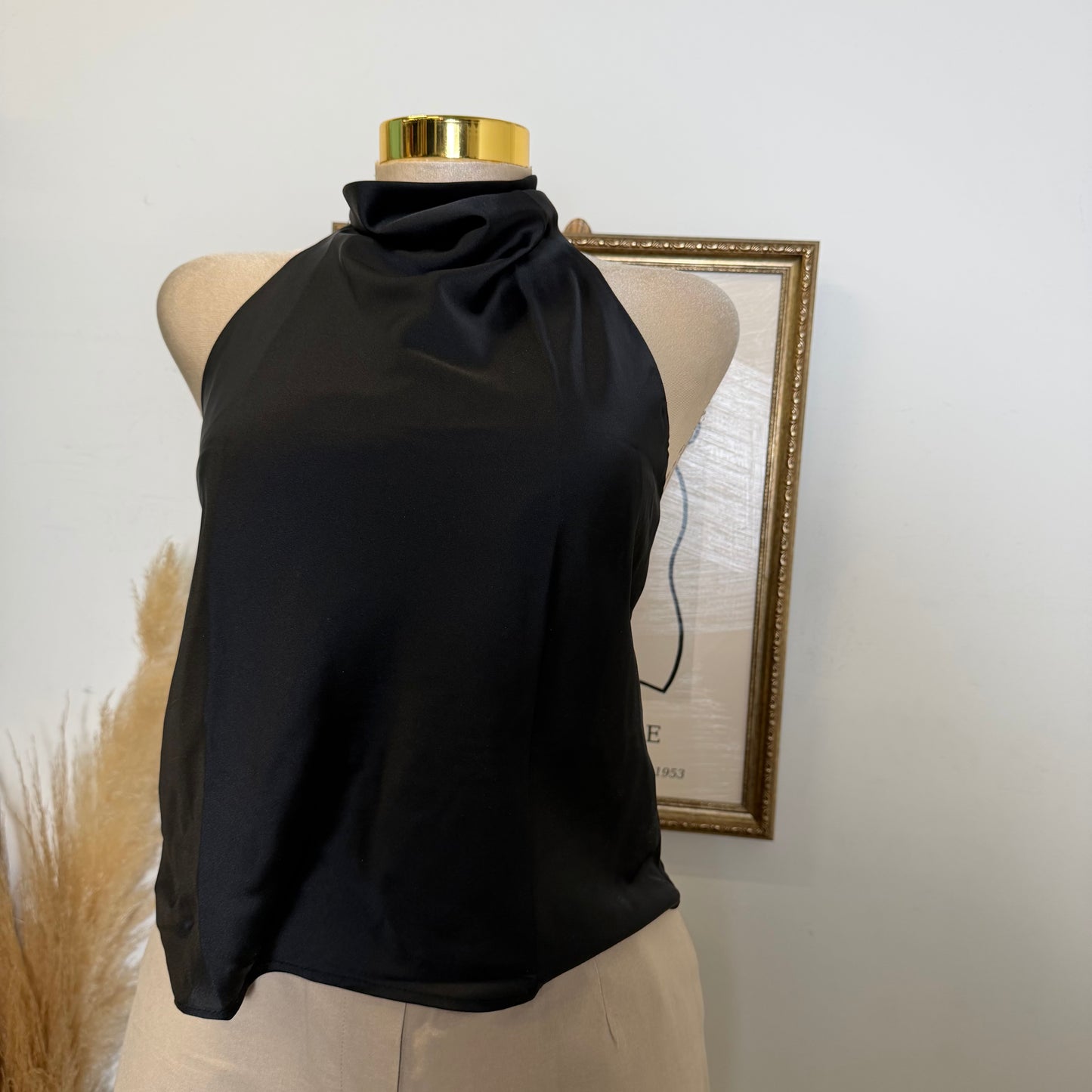 Satin Halter Top-Black