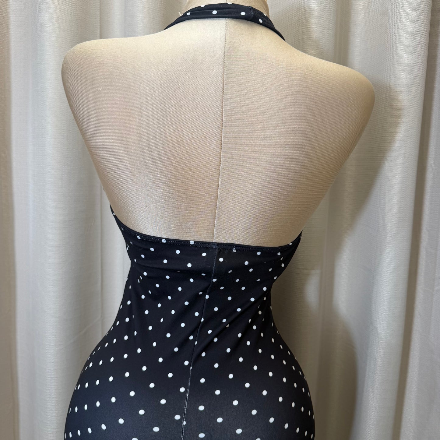 Halter Polka Dot Jumpsuit-Black/white