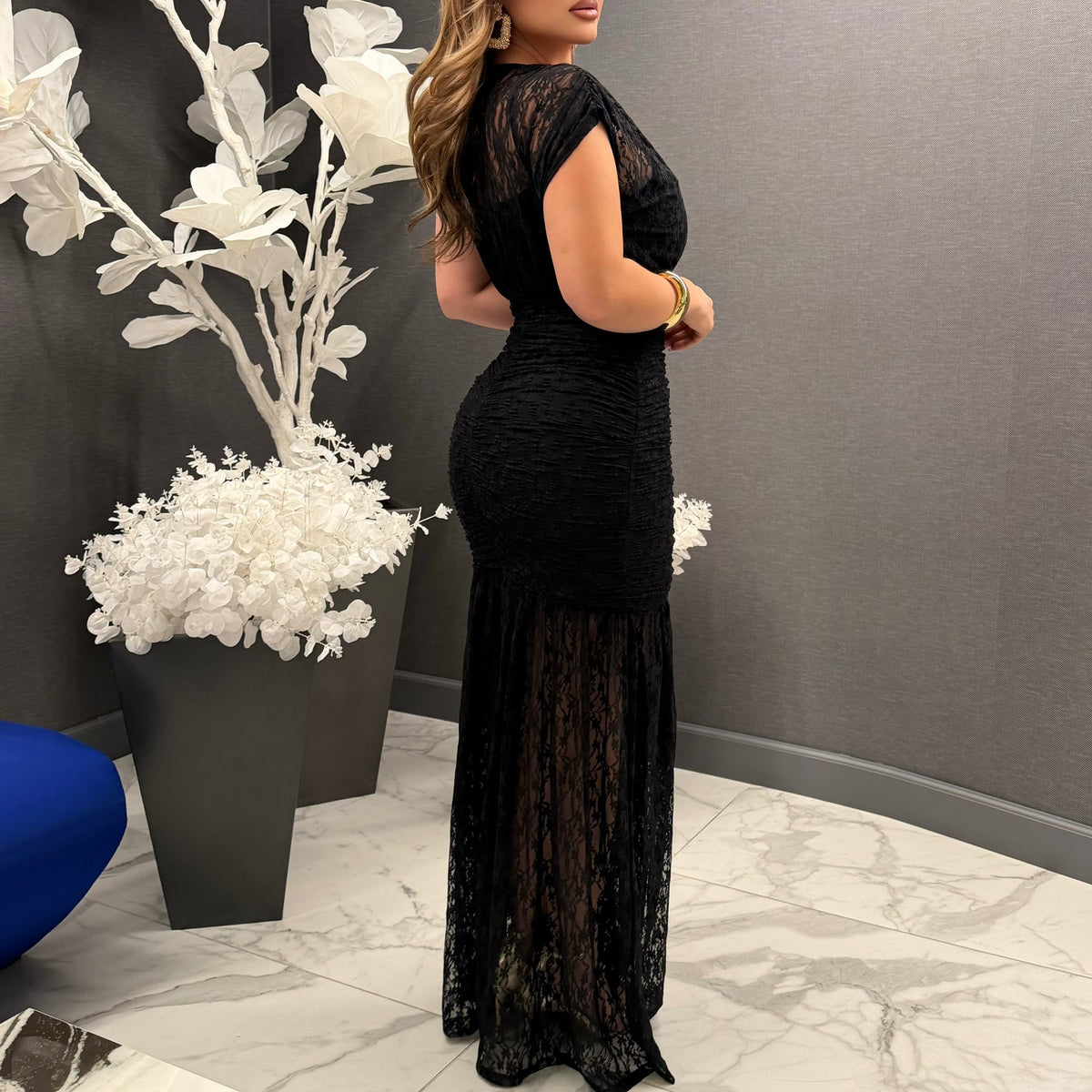 PL-Lace Maxi Short sleeve Dress-Black