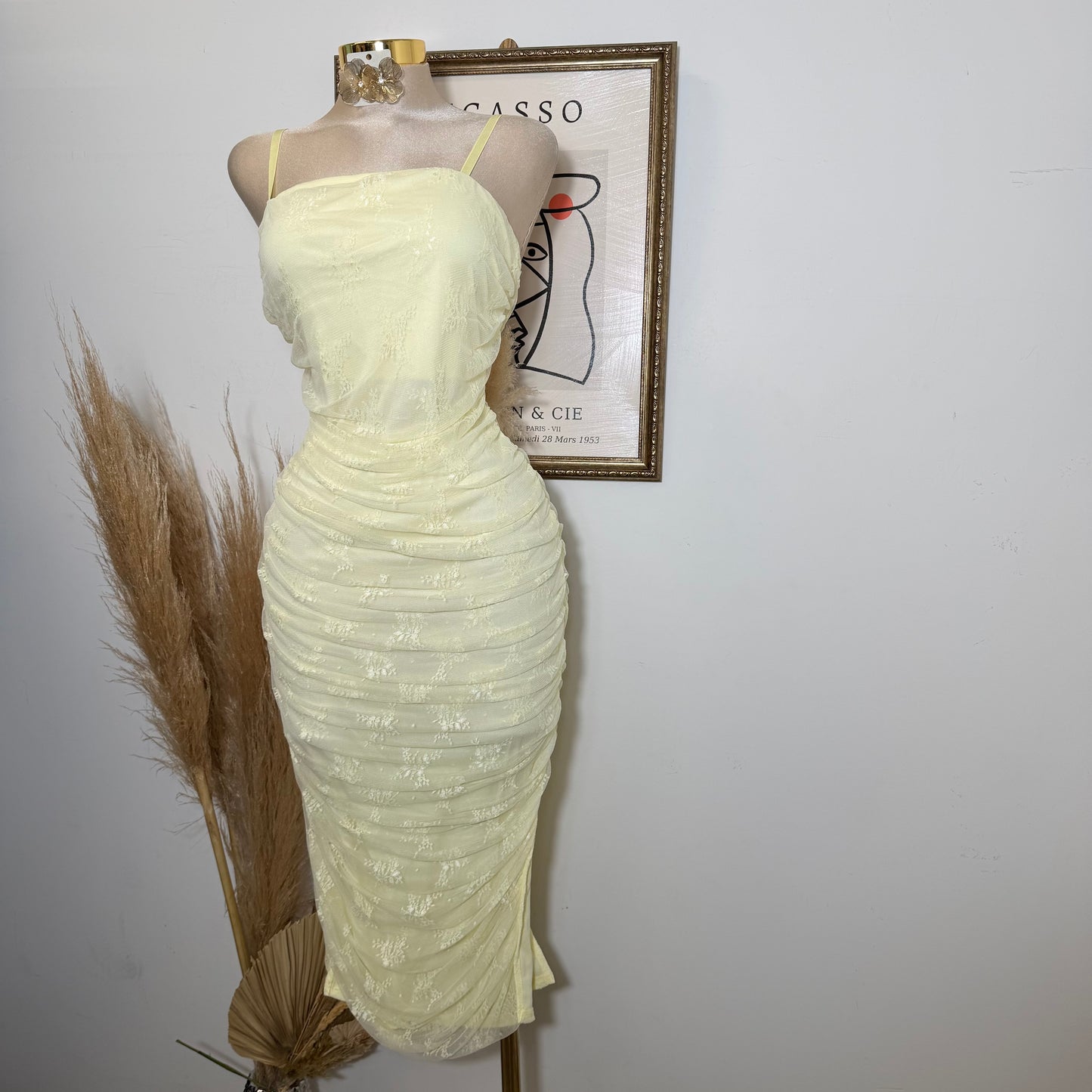 Lace Midi Dress Plus size -Baby Yellow