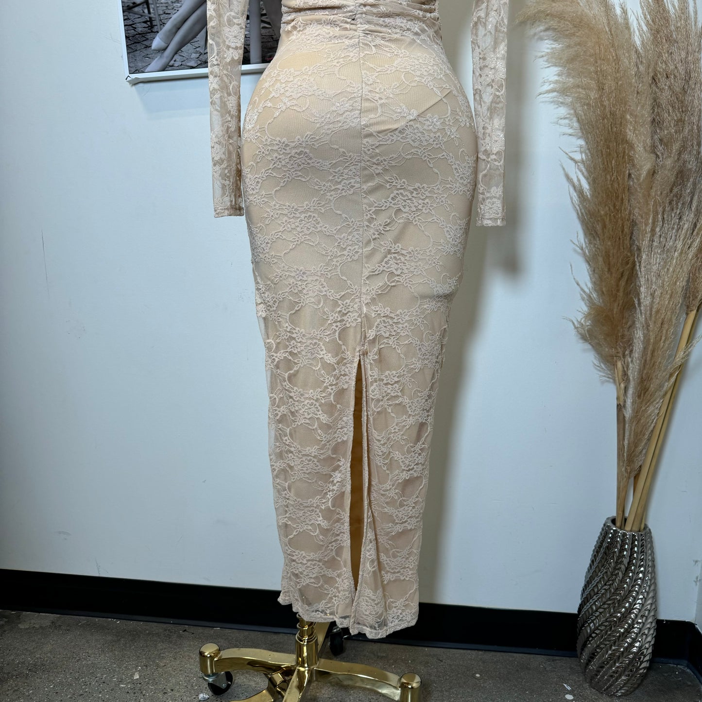 Aimara Lace Long Sleeve  Dress-Beige
