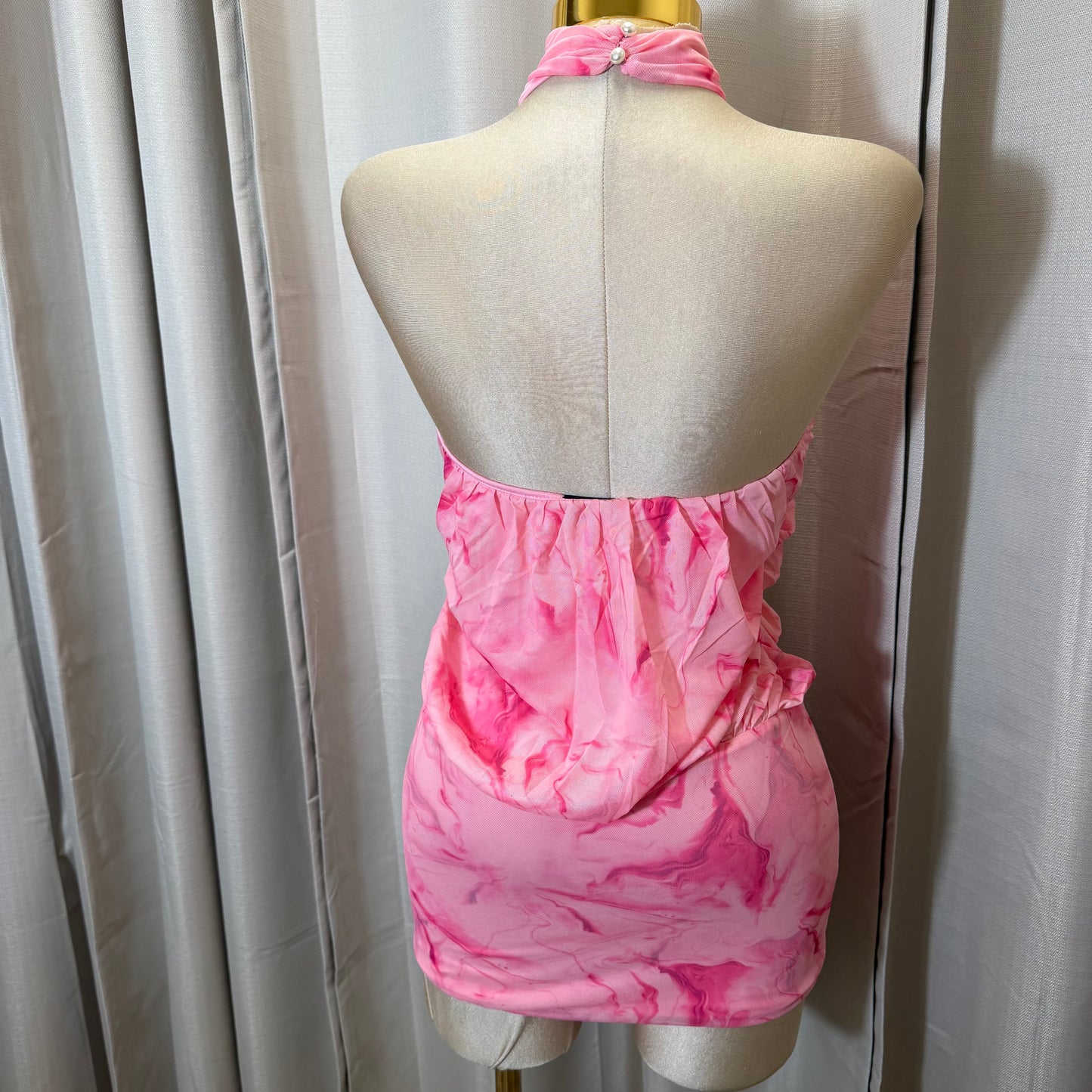 Halter Blouson Bodycon Mini Dress-Pink