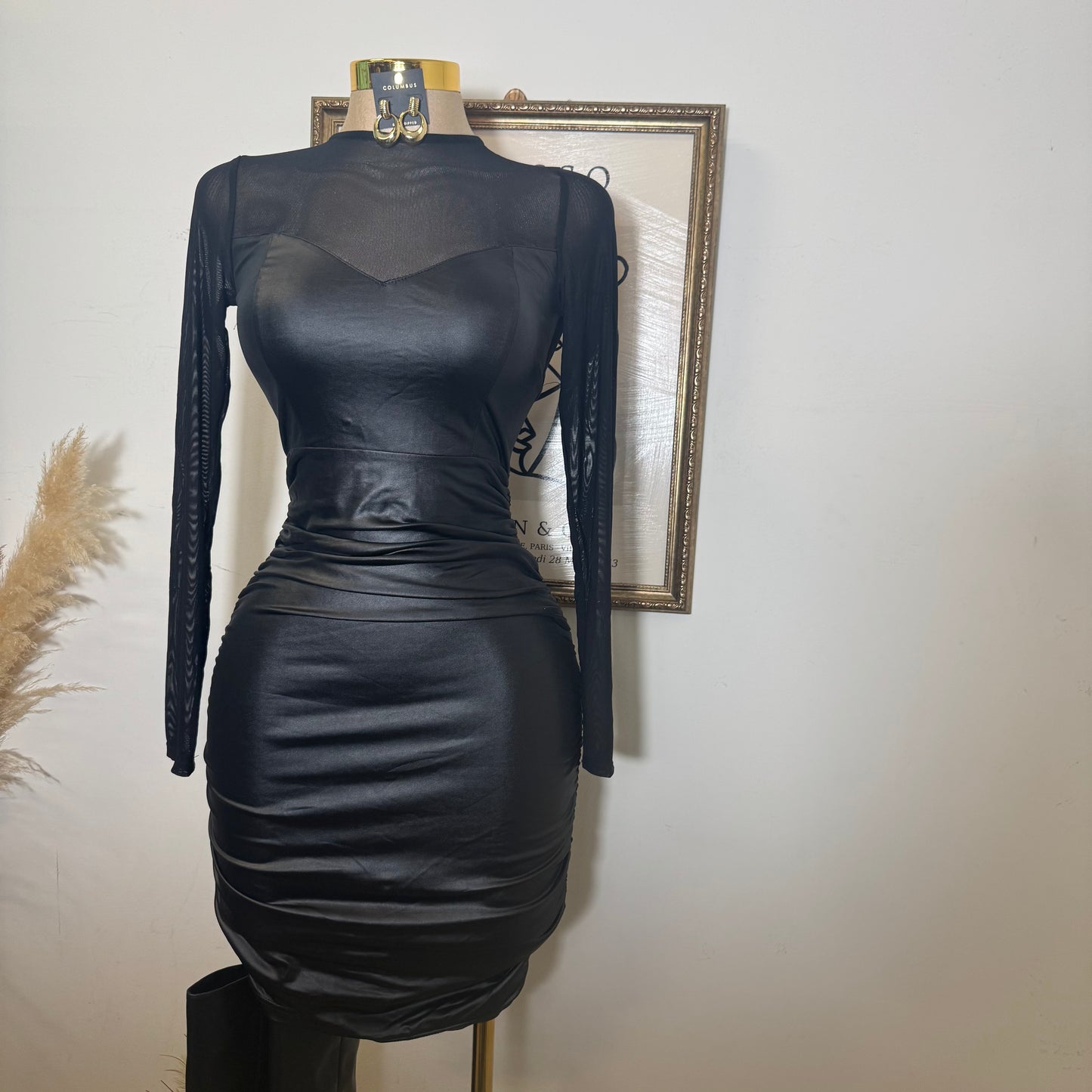 Coating Mini Dress-Black