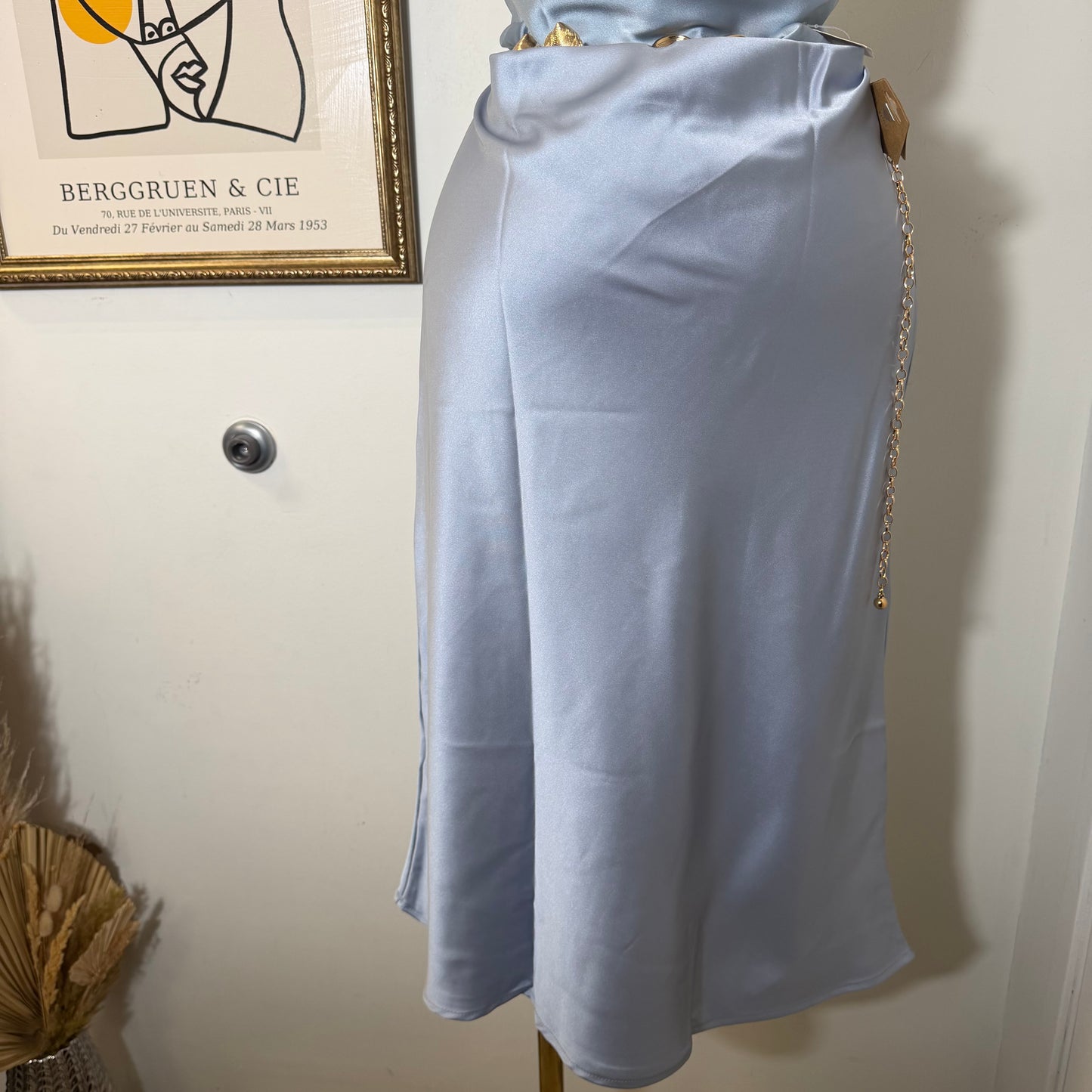 Satin Midi Skirt-Butter Baby Blue