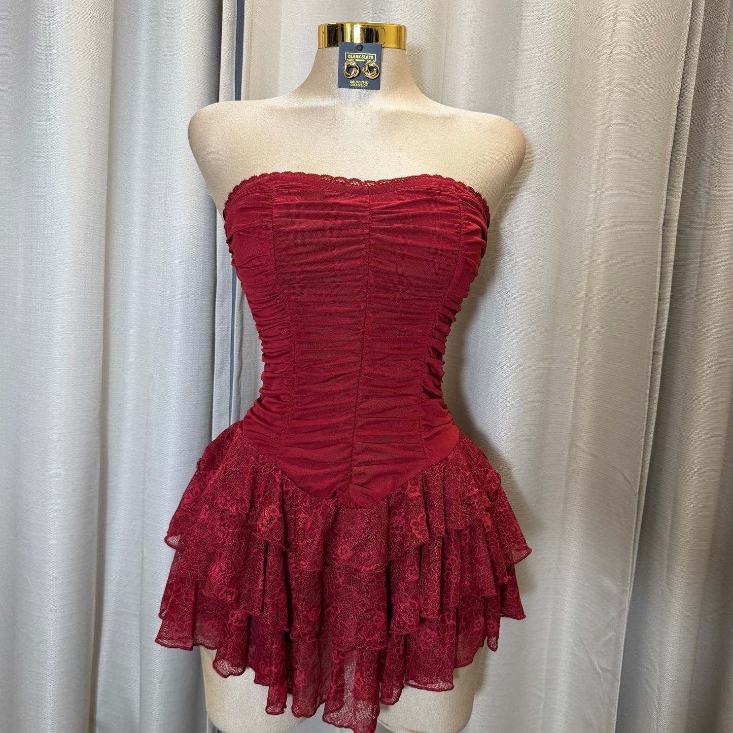 Tube Lace Mini flare dress-burgundy