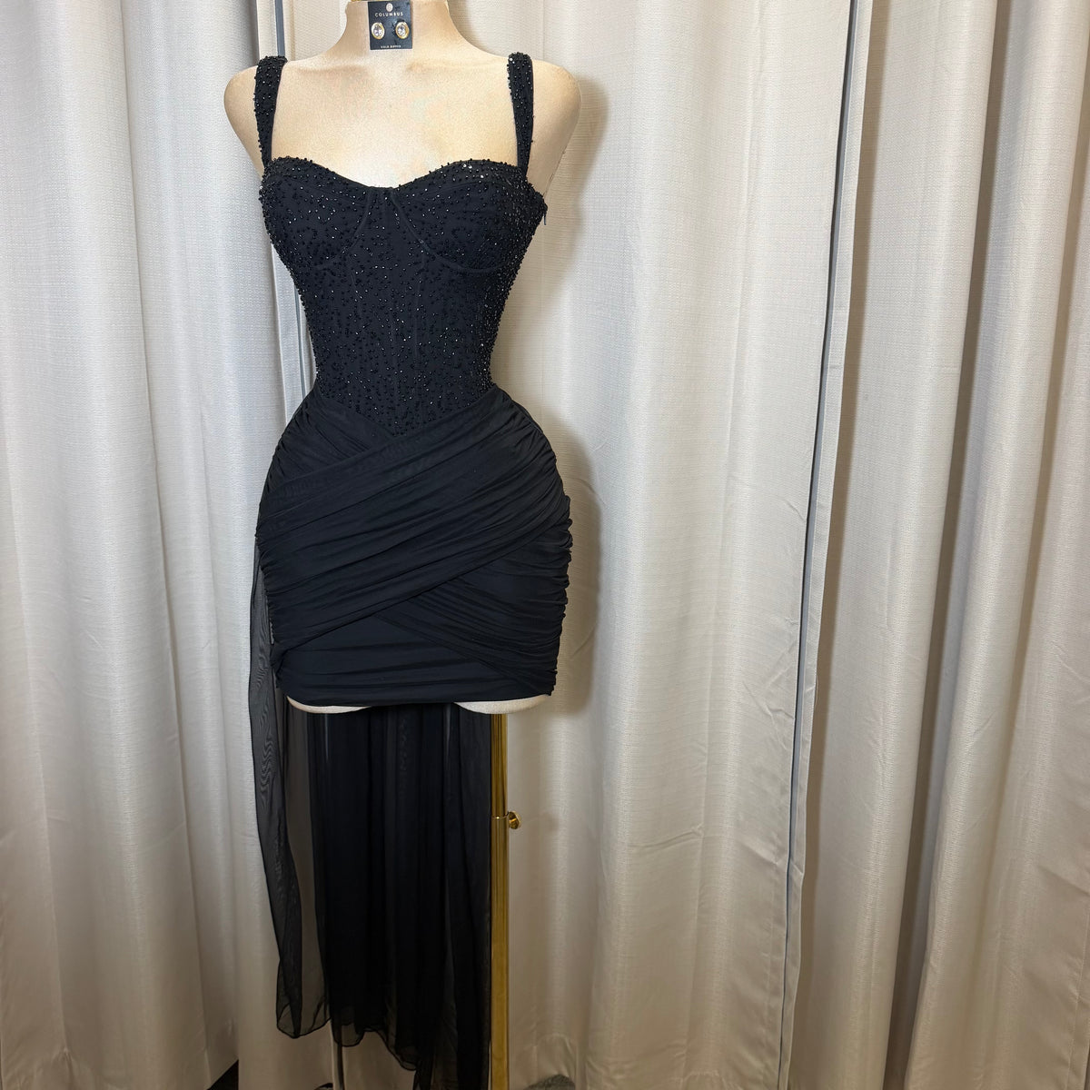Mesh with beads Sequin Sweetheart neckline Corset dress-Black