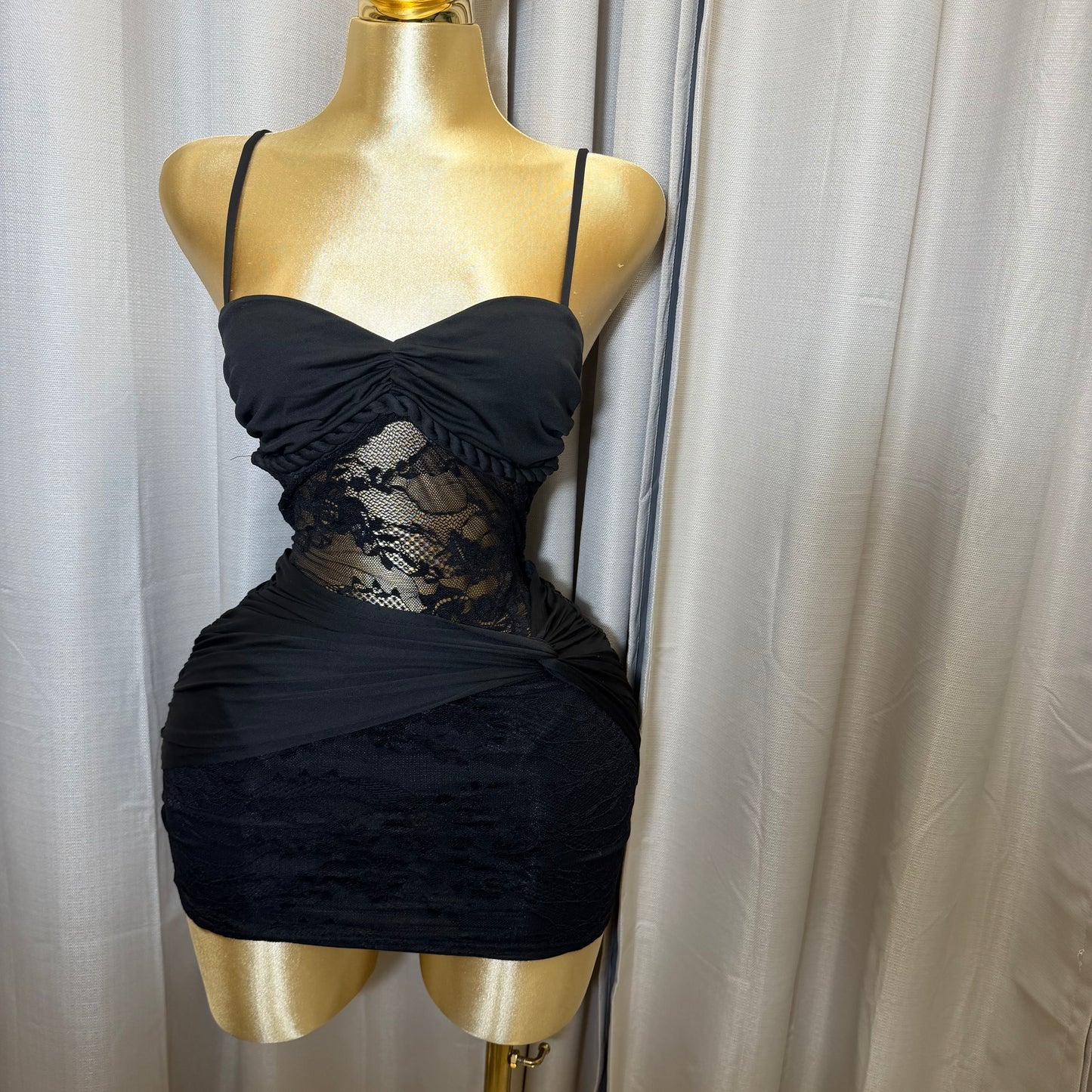 Lace & Knit Mix and Match Mini Dress-Black