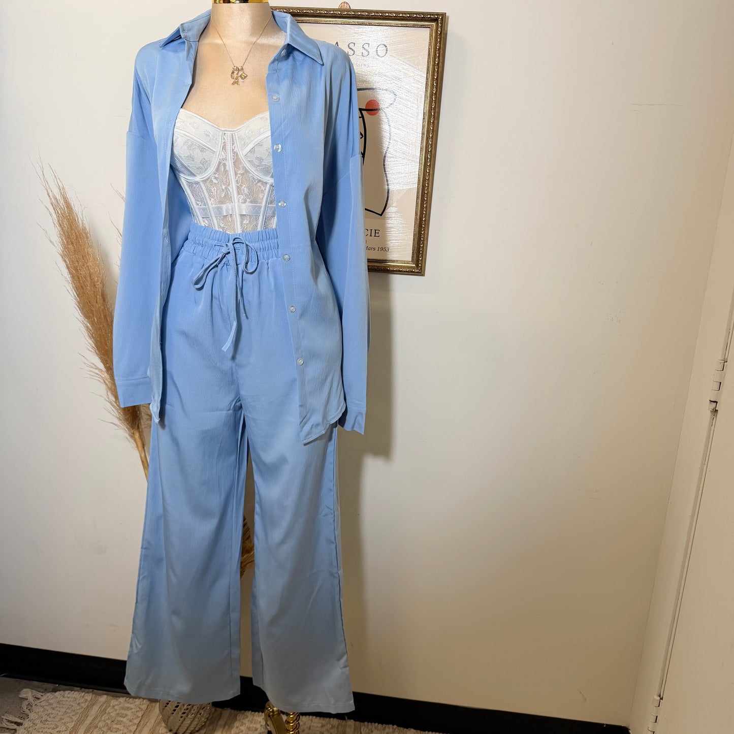 Long Sleeve Pant Set-Baby Blue