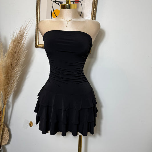 Strapless Flare Dress-Black