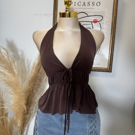 Halter Front Tie Venechia Top-Brown