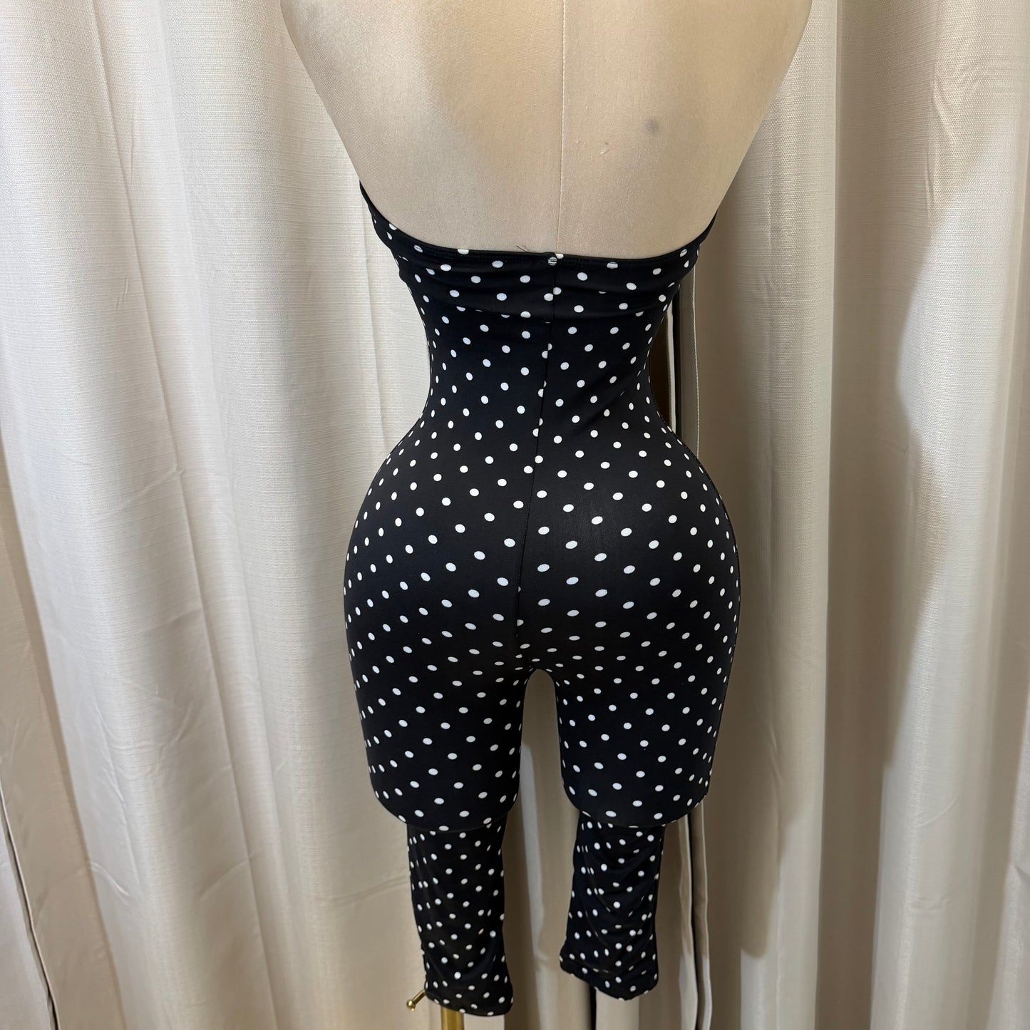 Halter Polka dot Jumpsuit with headband-white/black