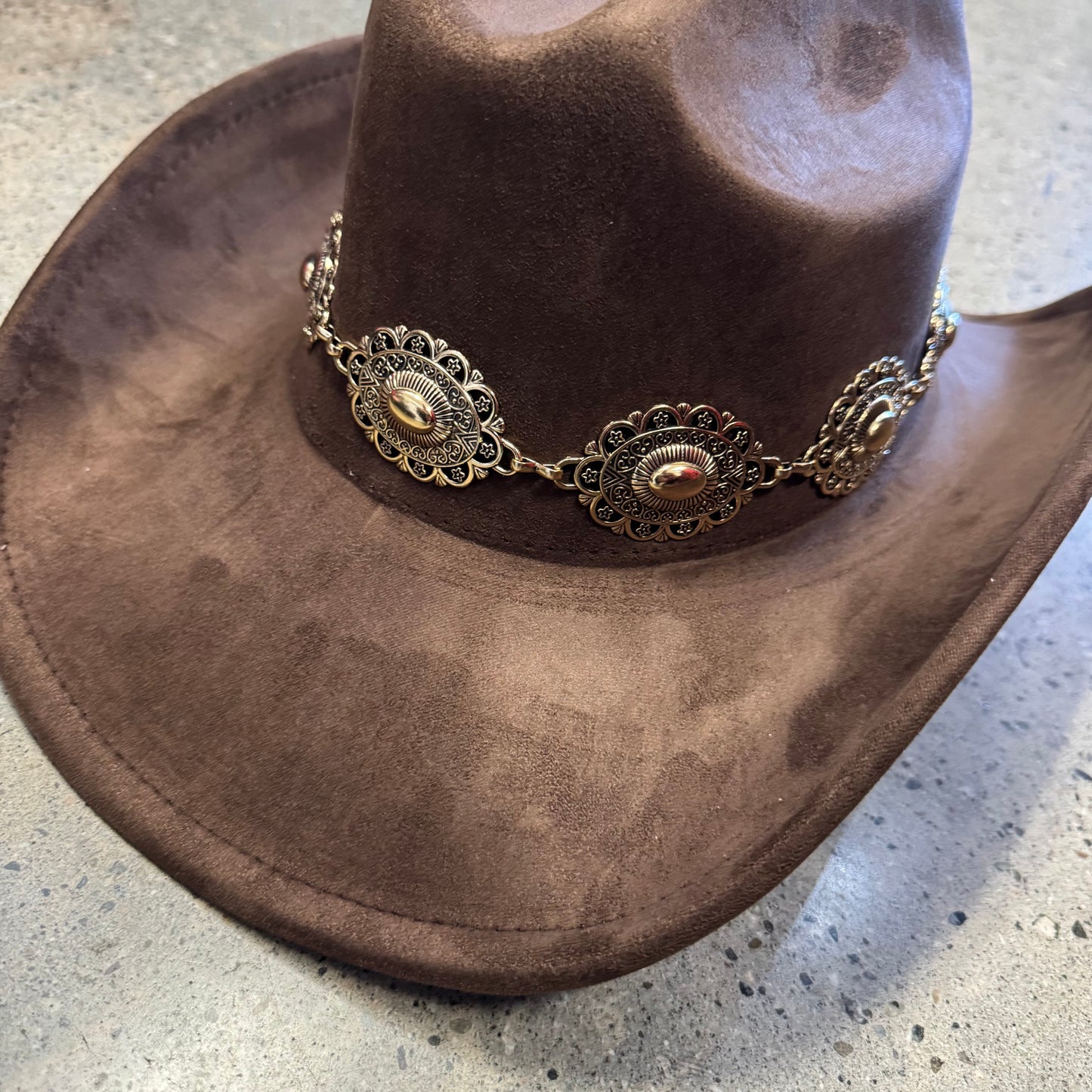 Brown Hat With Gold Chain-Brown