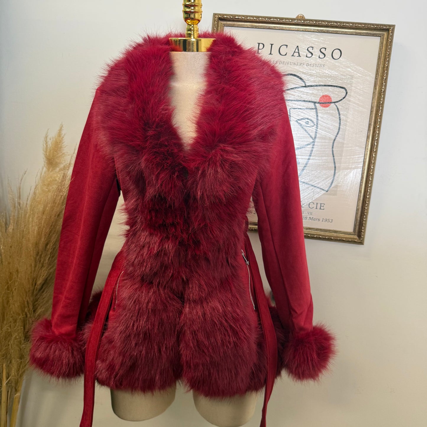 Dynasty Luxe Fur-Trimmed Coat Red