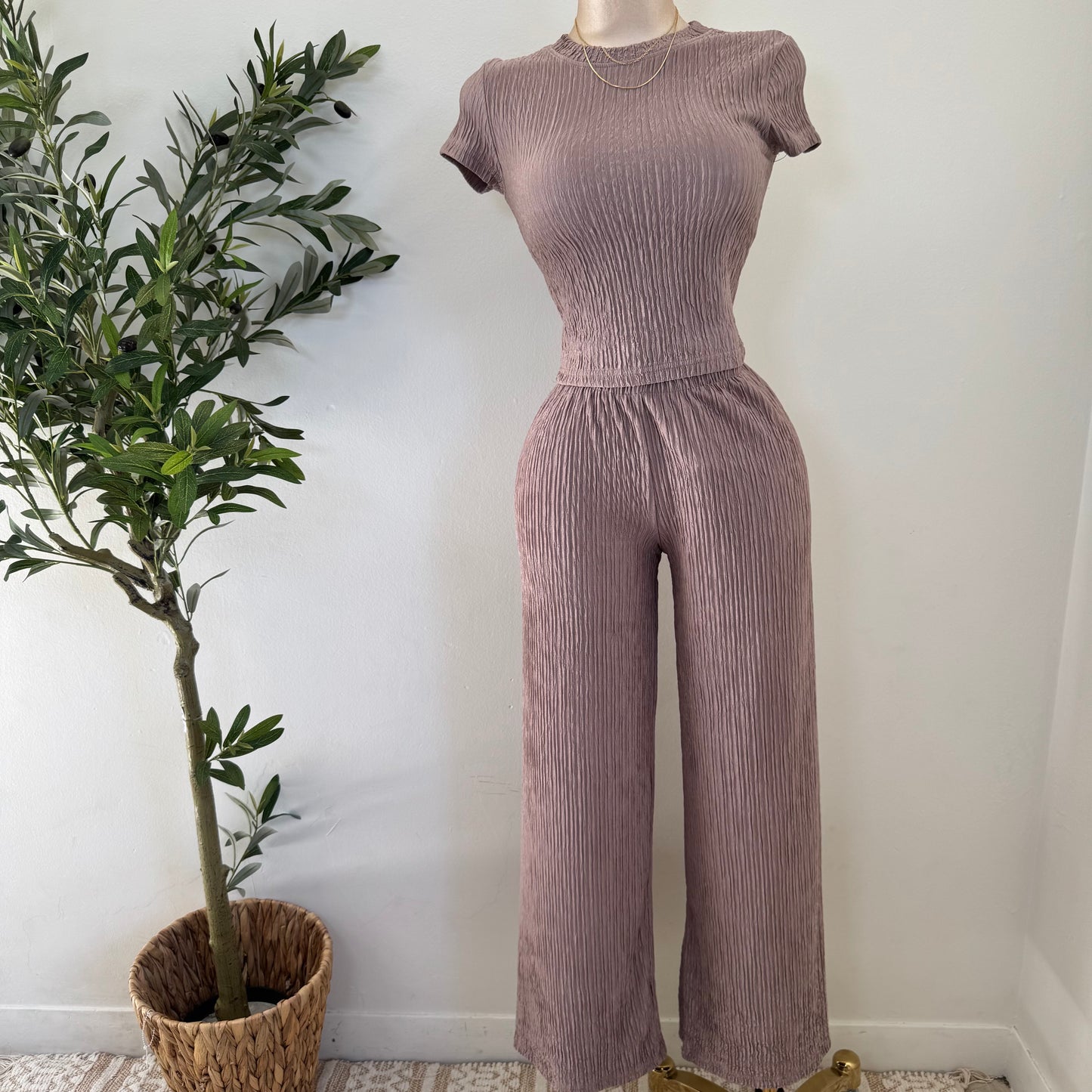 Tamara Short Sleeve Piece Set-Mocha