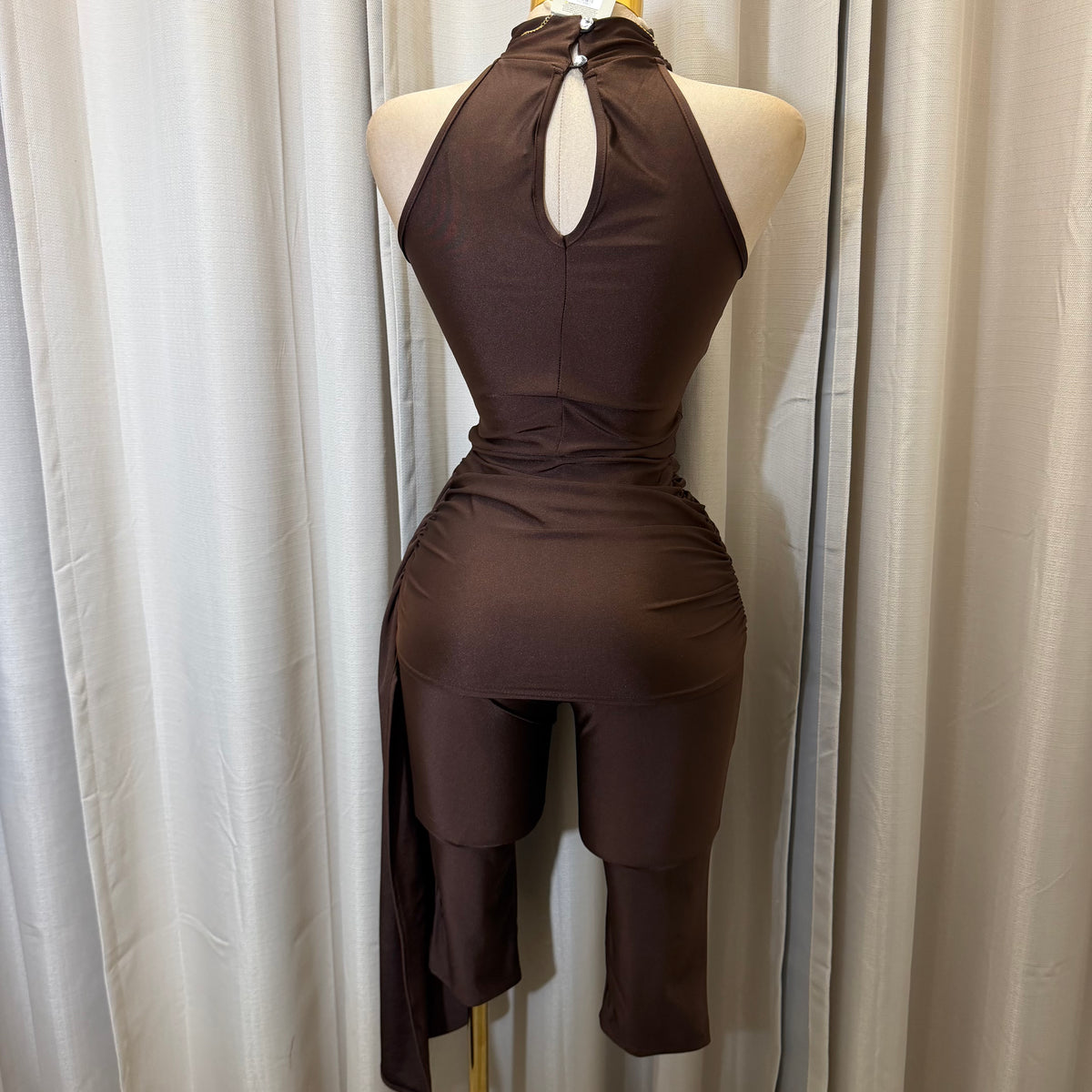 Mock Neck Capri Jumpsuit-Brown