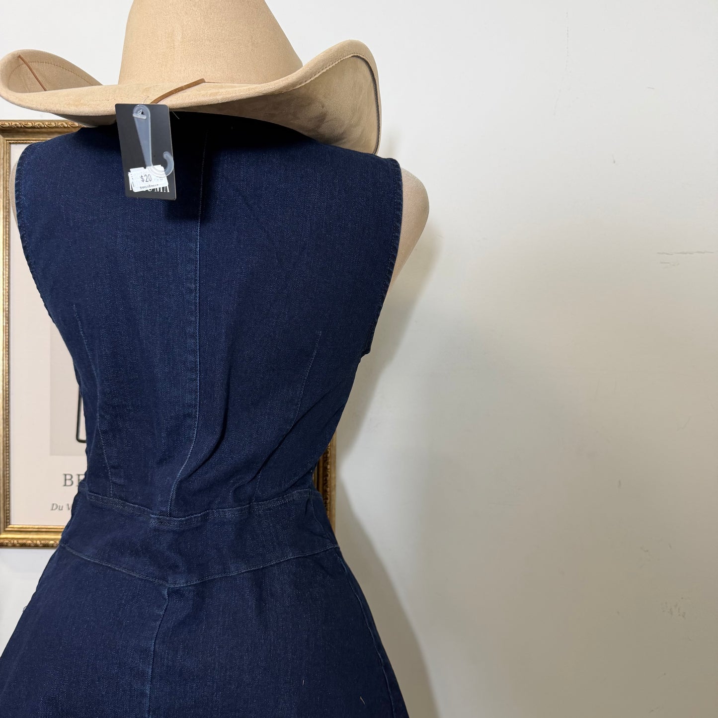 Round Neck Midi Denim Dress-Indigo