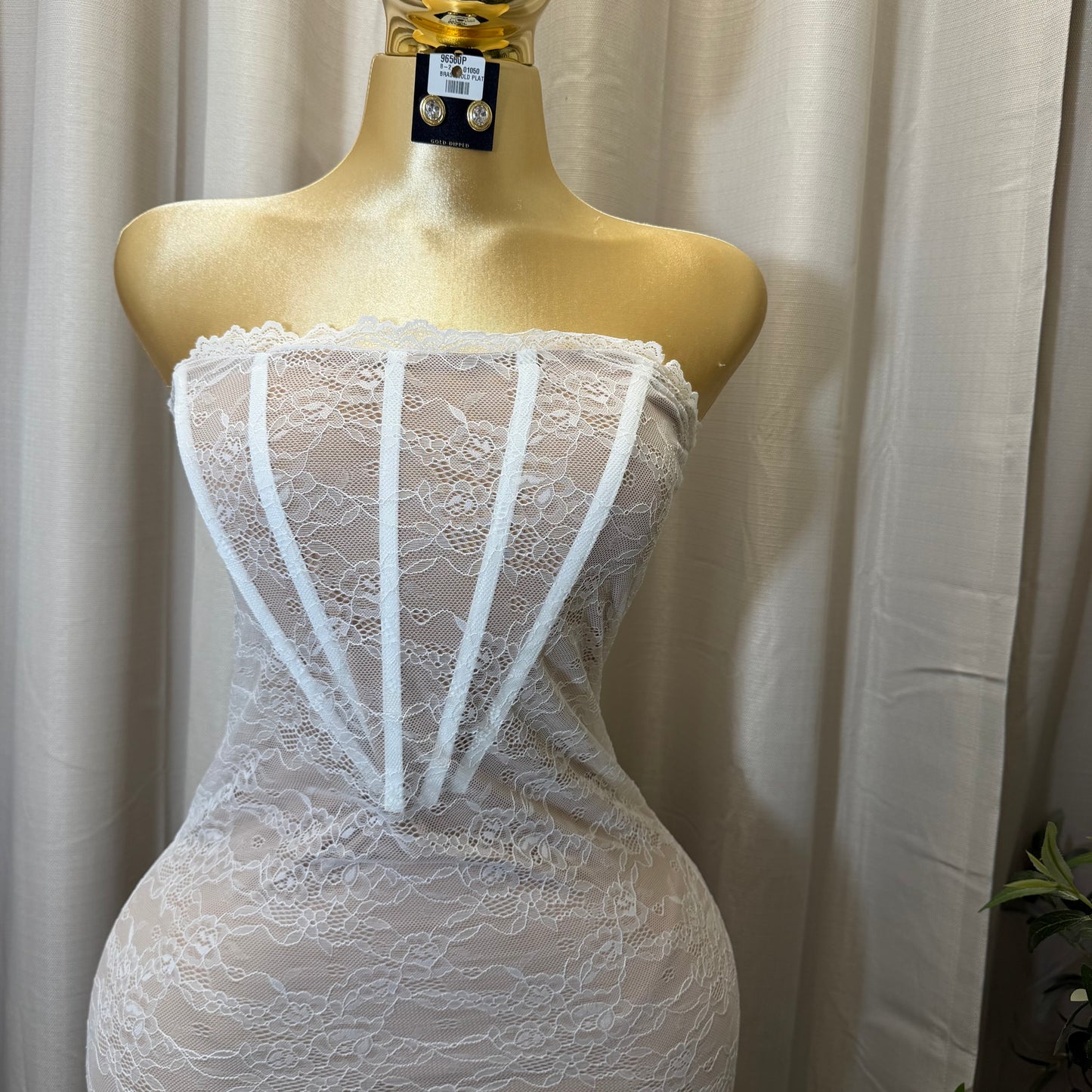 Stretch Lace Corset Body Midi Dress-Ivory