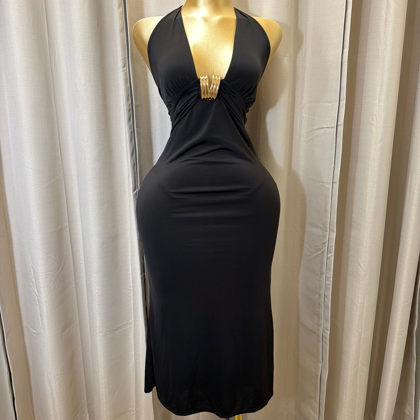 PL-Halter Midi Dress-Black