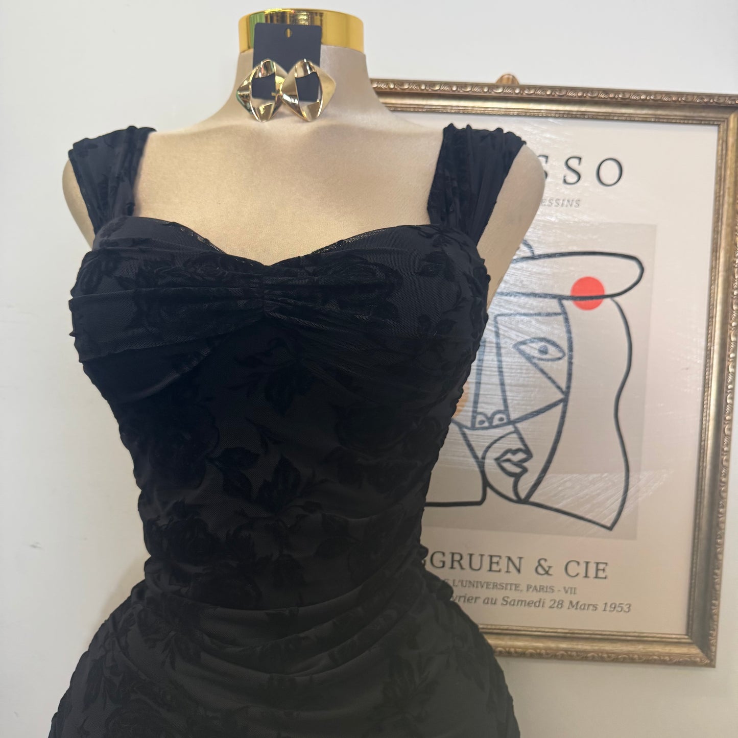 Off the shoulder Ruched Midi Dress- Black