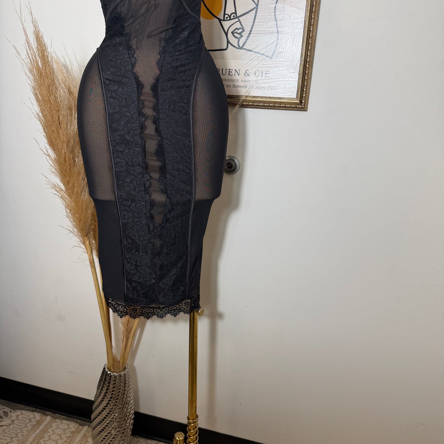 Lace Midi Dress-Black