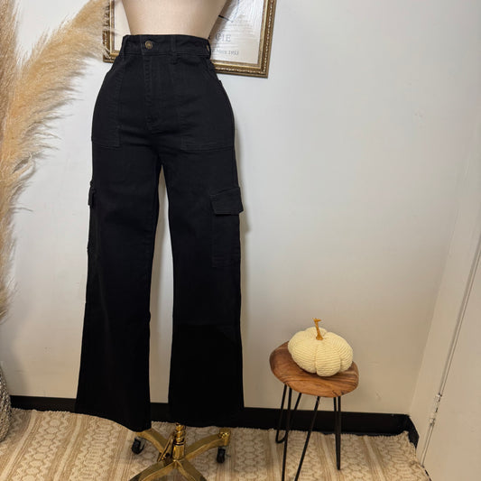 Black  Cargo Jeans- Black