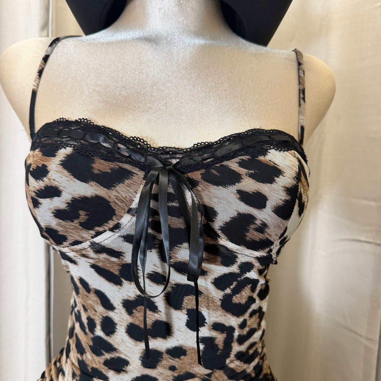 Ruffled Mini Cheetah Dress-Brown
