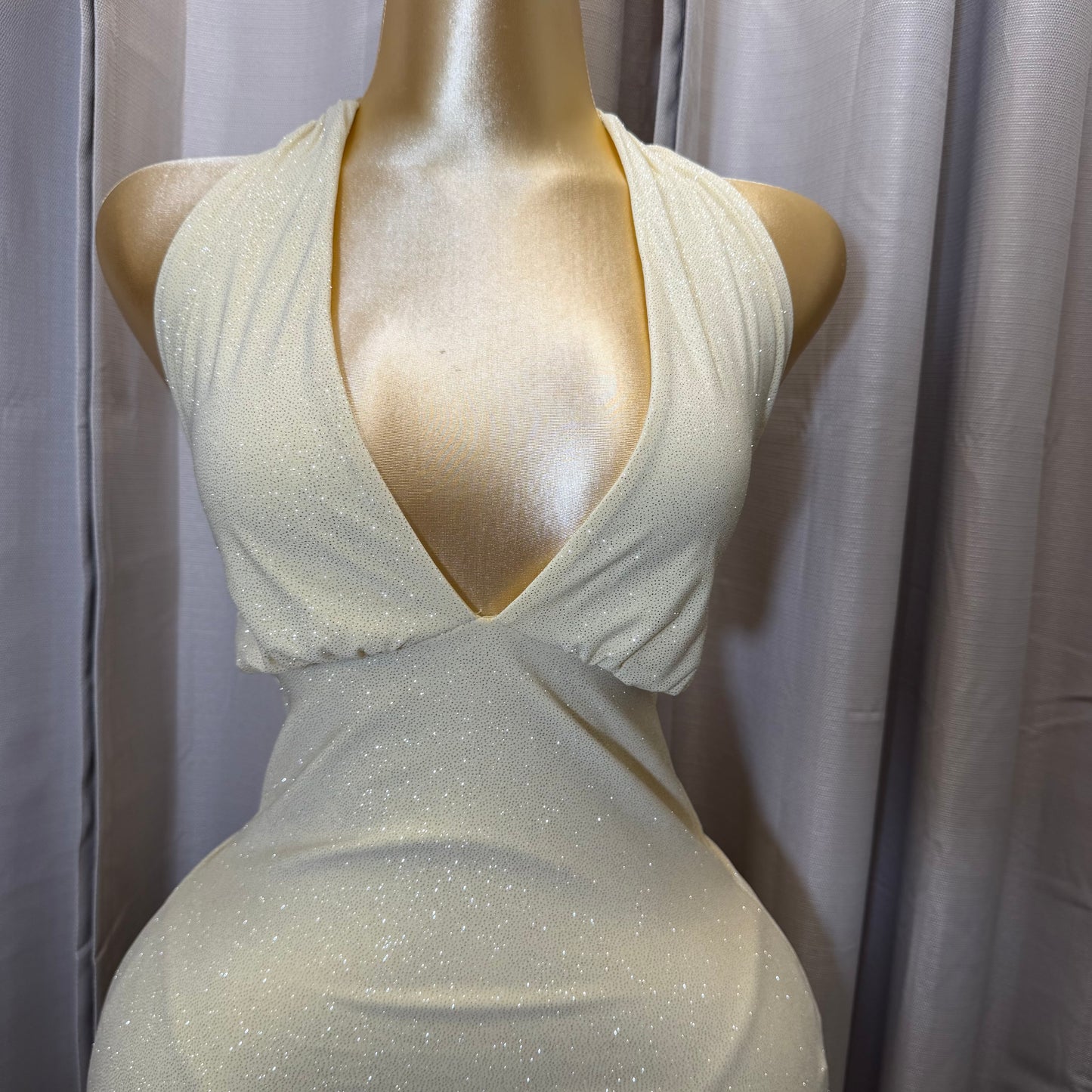 Glitter Halter Ruffle Slit Maxi Dress-Yellow