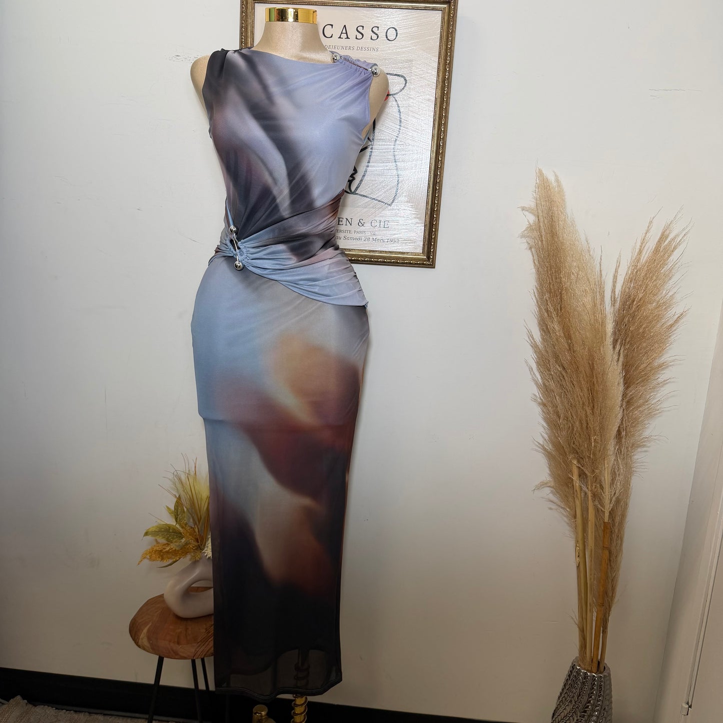 Short Sleeve Mesh Dress-Blue