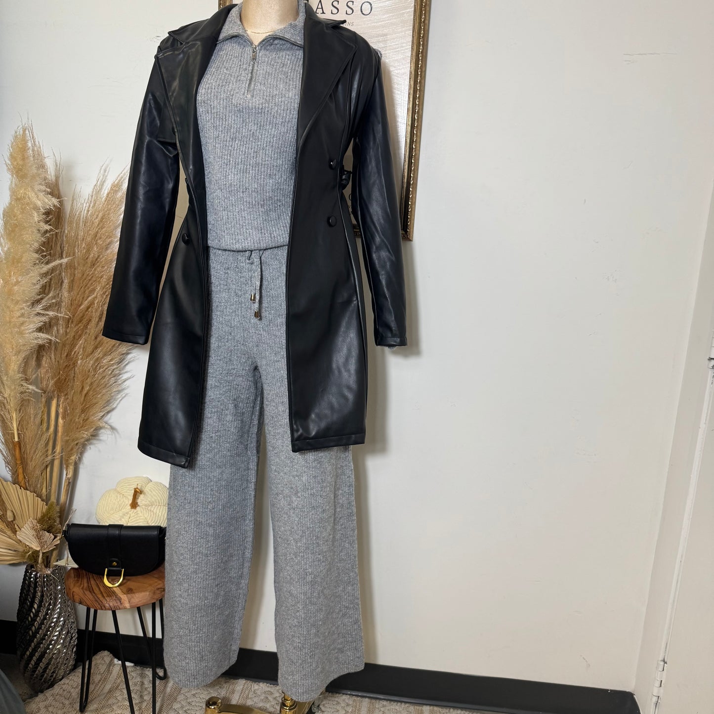 Quarter zip sweater and Pants Set-Heather Gray