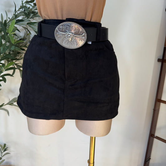 Suede Mini Skirt with shorts underneath -Black