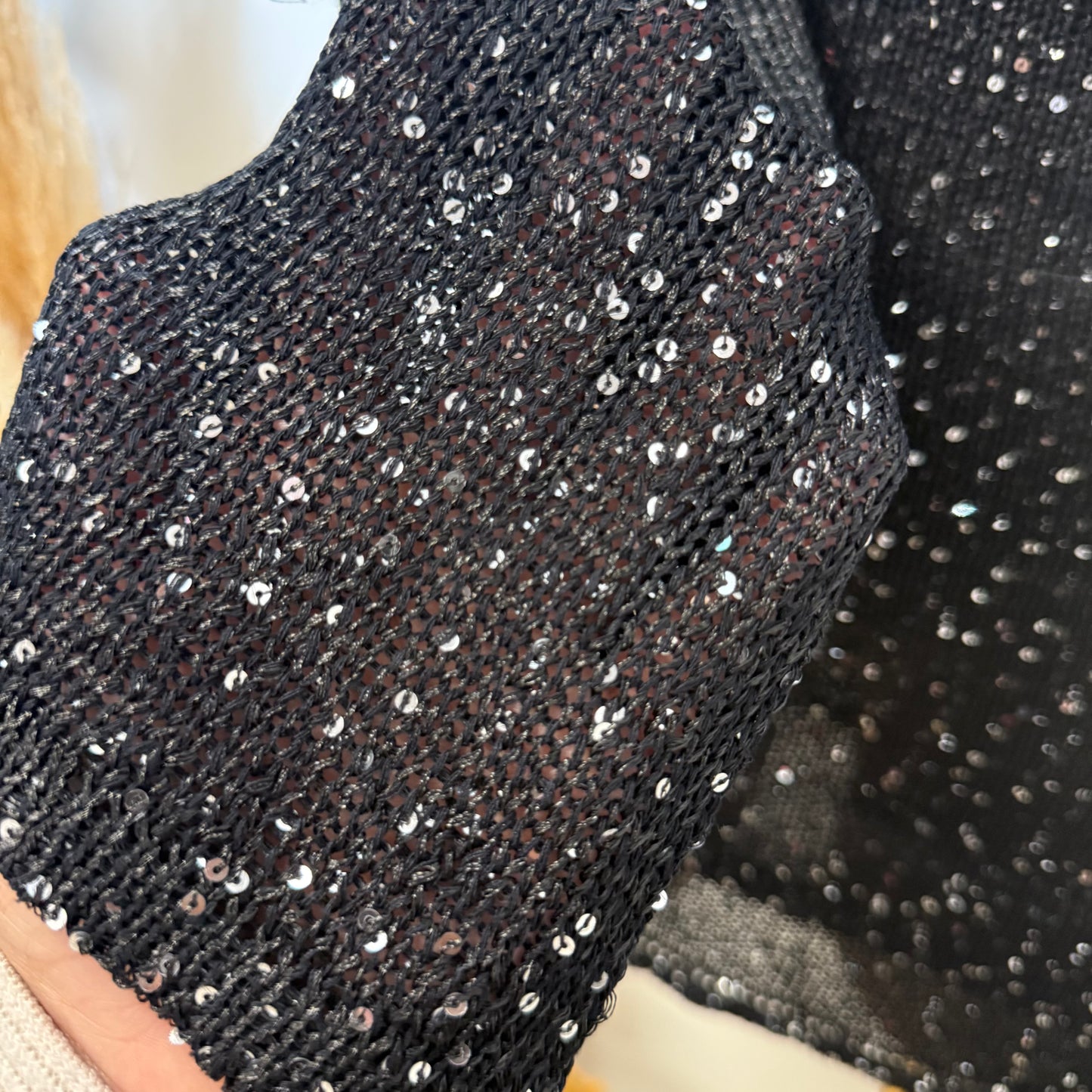Long Sleeve Sequin Sweater Mini Dress-Black