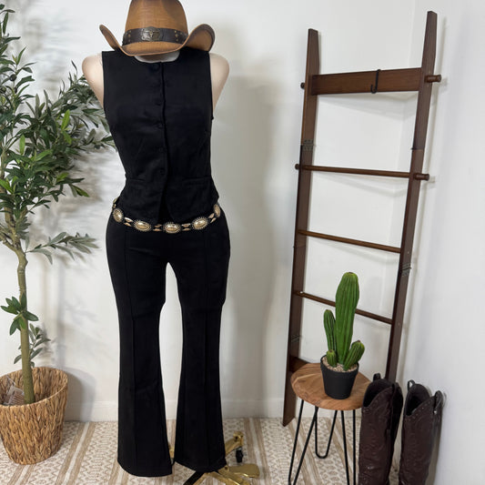 Suede Flare Pants-Black