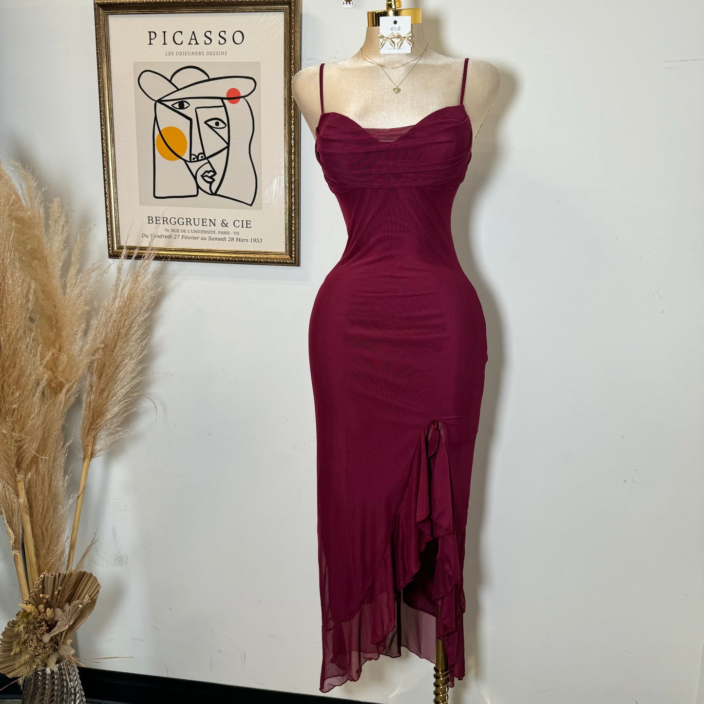 Karil Mesh Dress-Burgundy