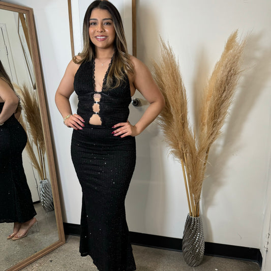 Halter Top Maxi Skirt-Black