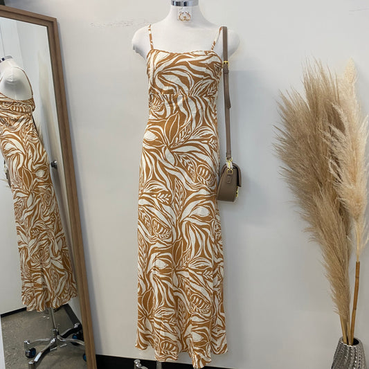 Cuba Linen Maxi Dress-Brown/White