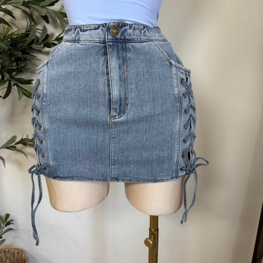 Sexy Denim Mini Skirt with short-Blue