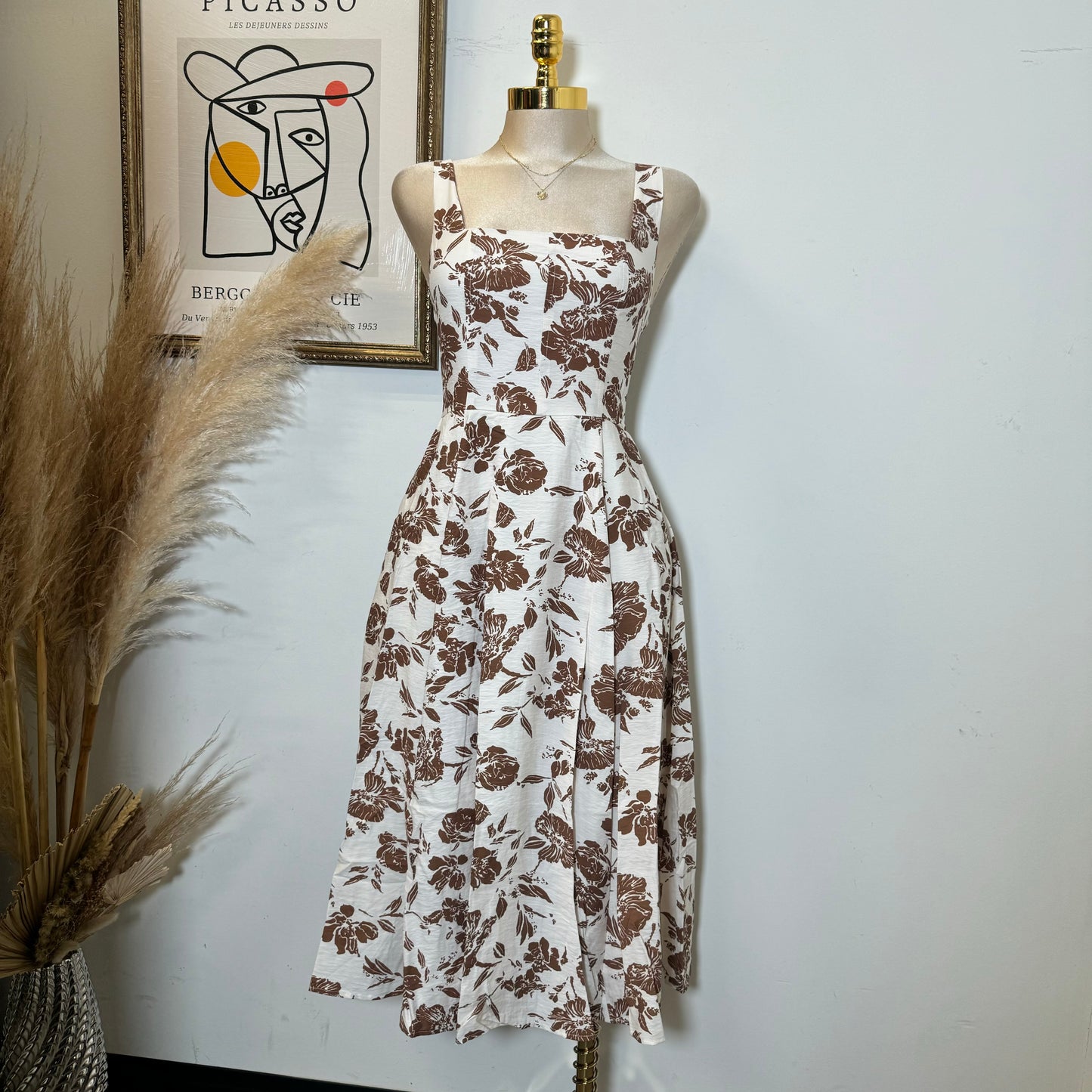 Picnic Corset Dress-Brown/White