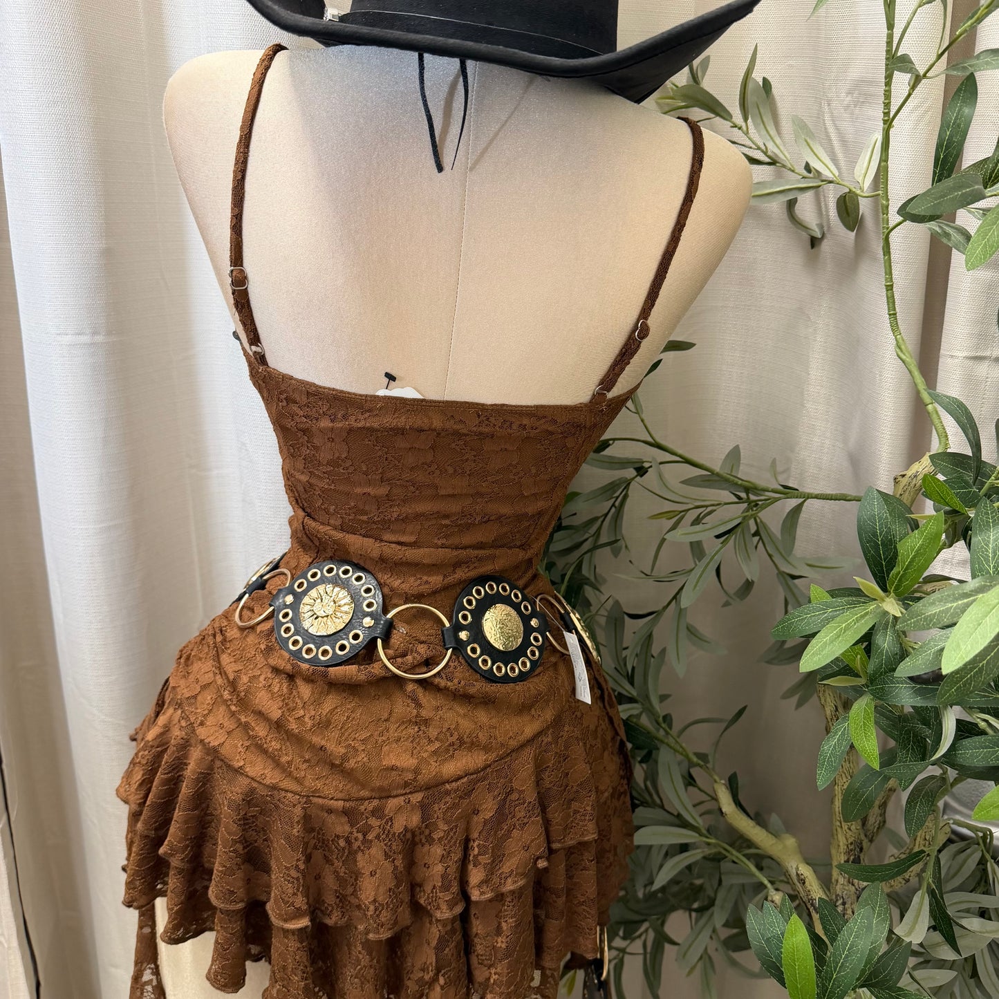 Lace Top and Ruffle Skirt Set-Brown