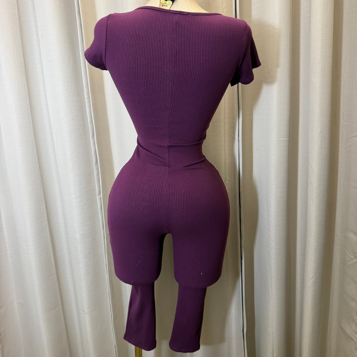 Short sleeve Capri Romper-Plum