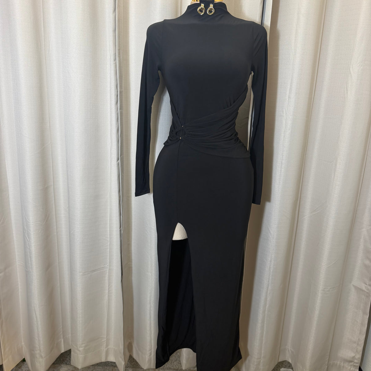 Front Trim Wrap Maxi Dress-Black