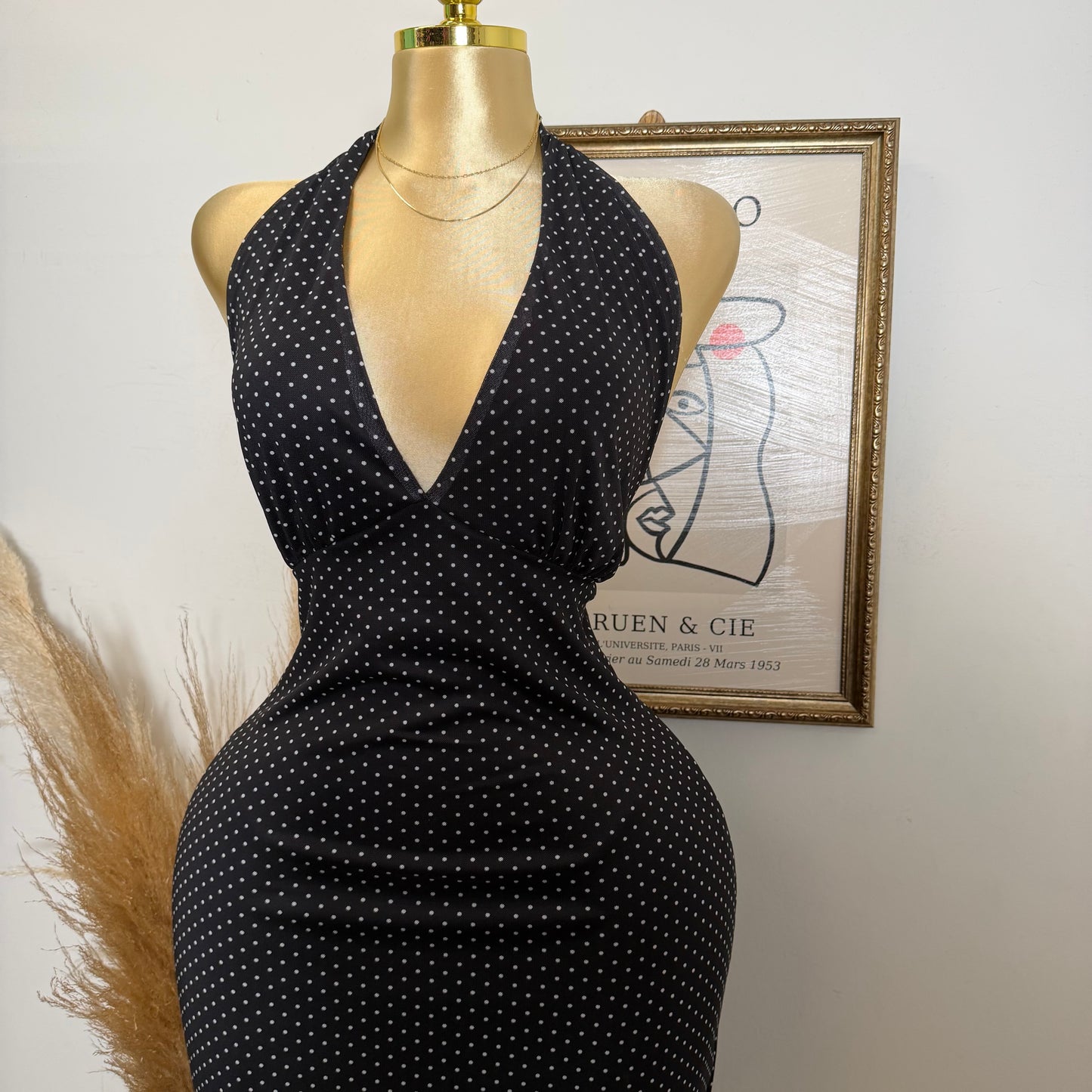 PL-Mesh Halter Maxi Dress Open Slit Dress-Black