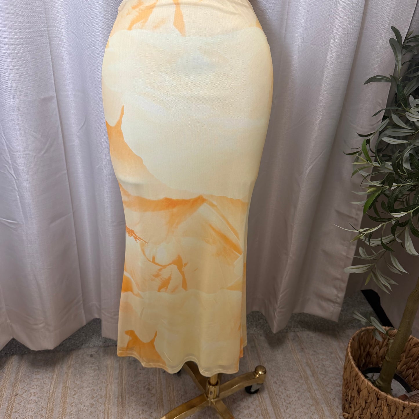 Mesh Spaghetti Mesh Dress-yellow