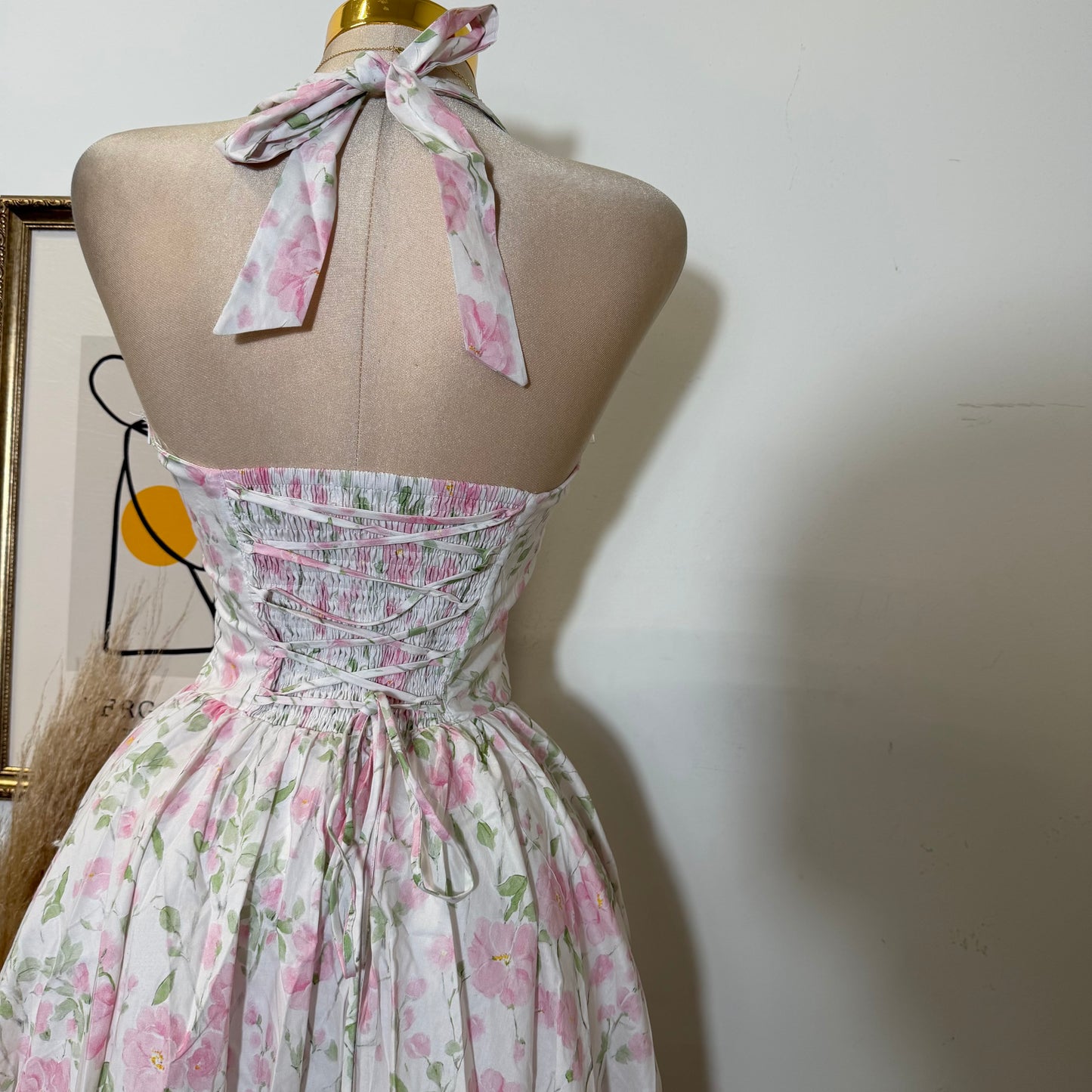 Halter corset Midi Dress-Pink