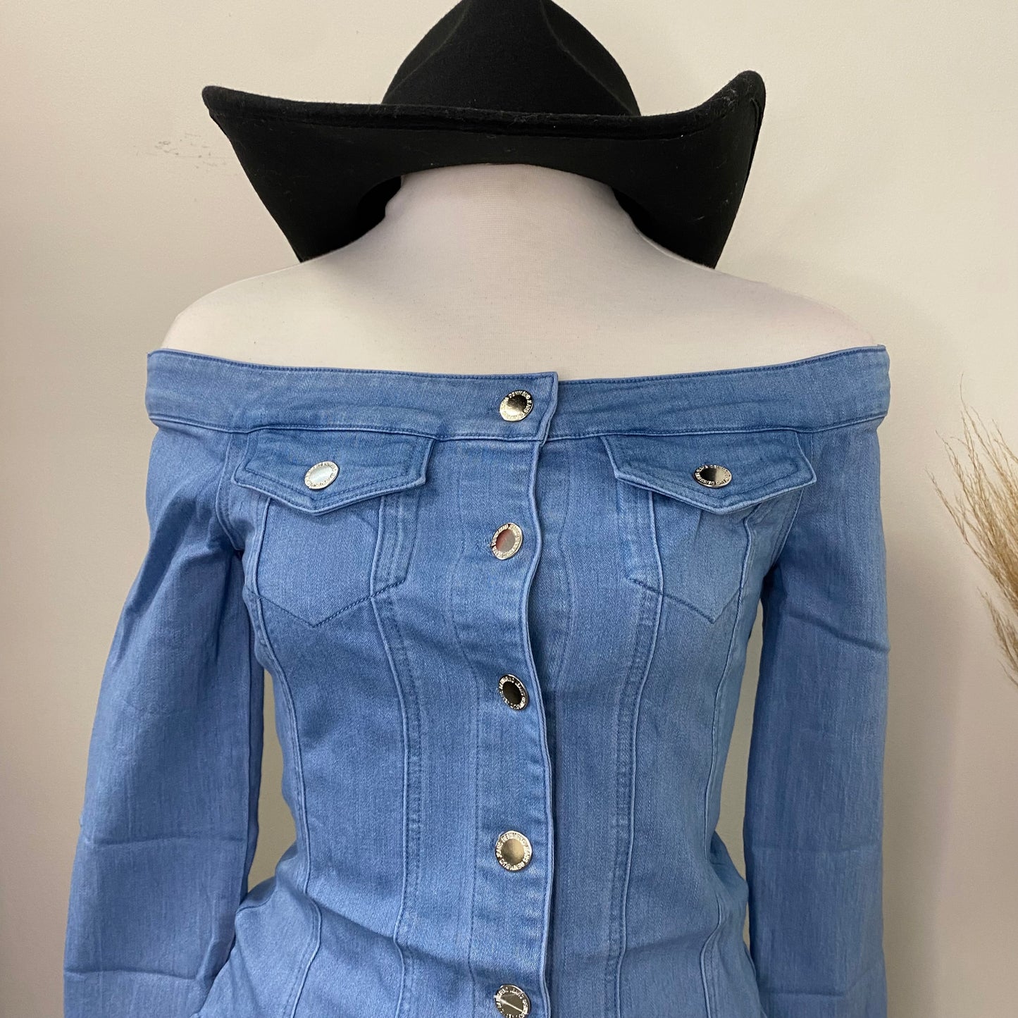 Denim Off Shoulder Top-Denim