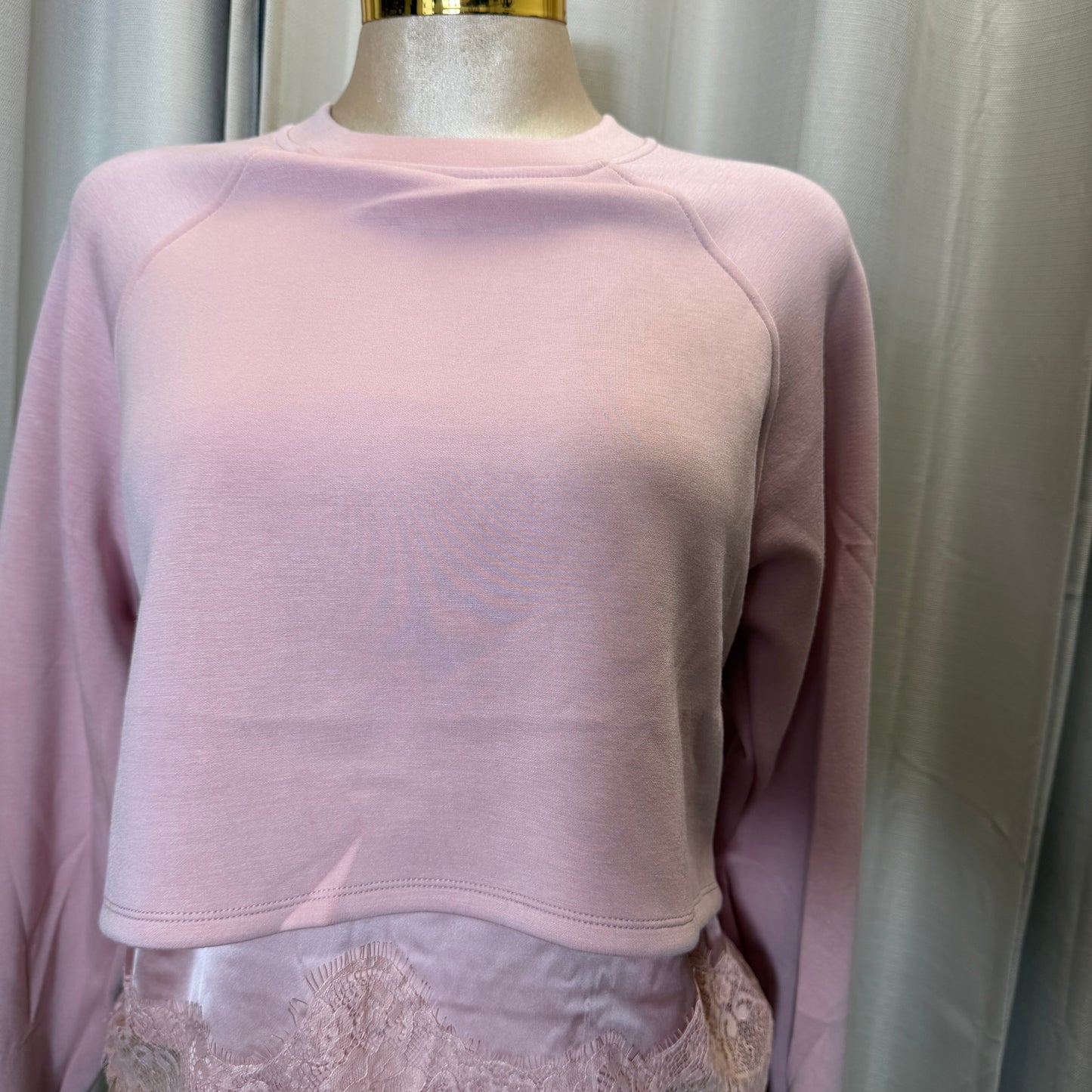 Long sleeve Sweater Top lace detail -Pink