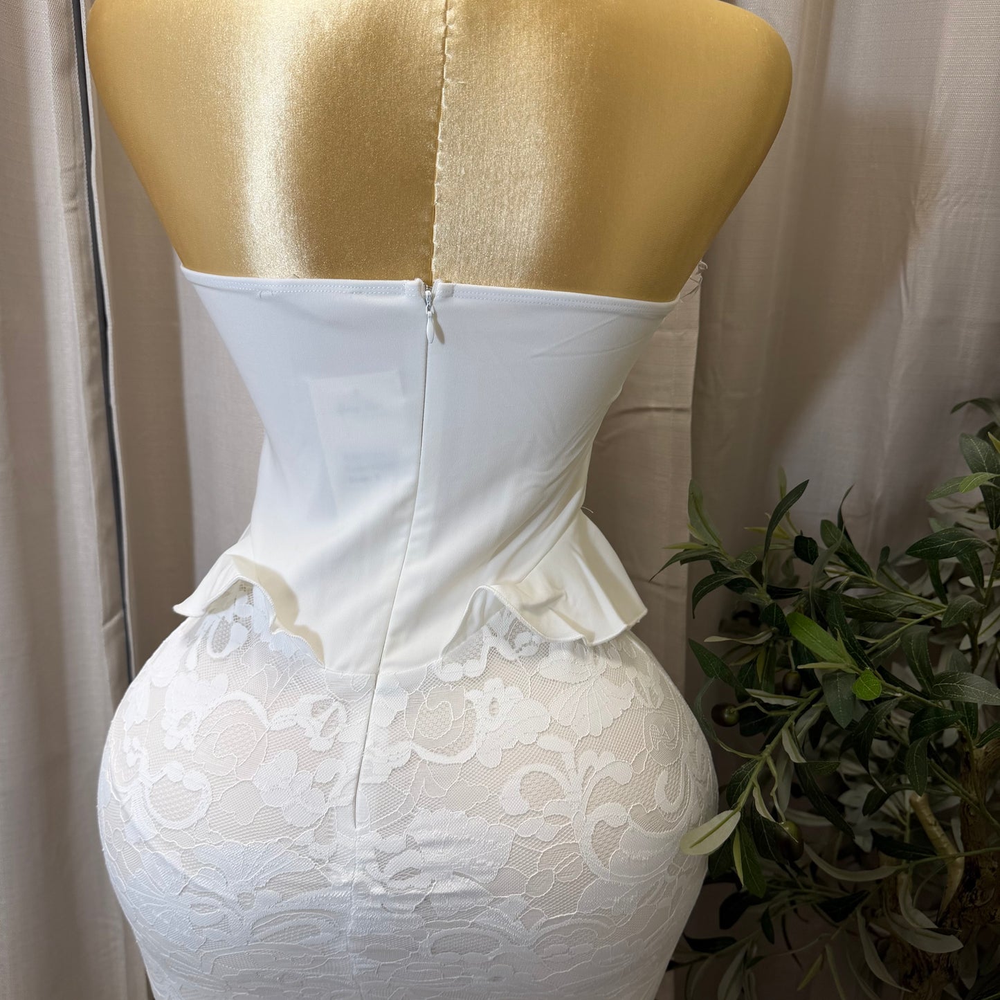 Strapless Corset Lace Midi Dress-White
